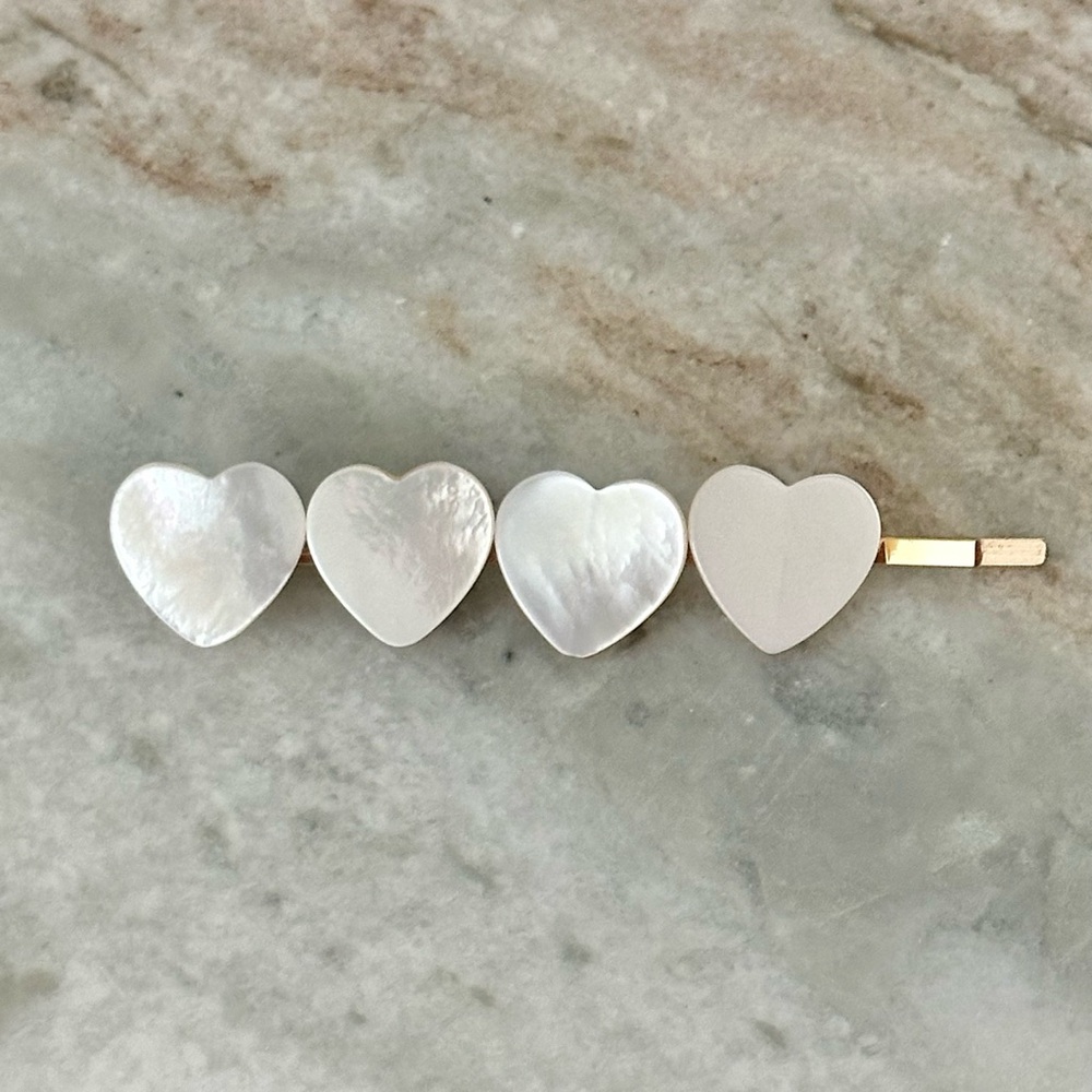 BaubleBar Heart Shaped White Mother of Pearl Look Hair Barrette